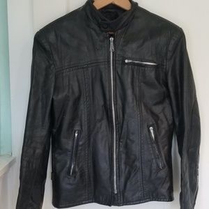 Leather Jacket, Vintage 1980s Coat,  Black Leather Motorcycle Biker Jacket